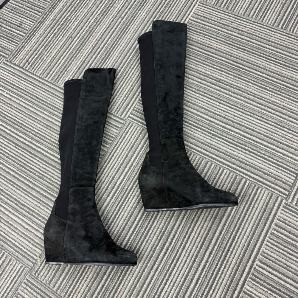 🚩steal authentic Stuart Weitzman Black Over the Knee Wedge Boots